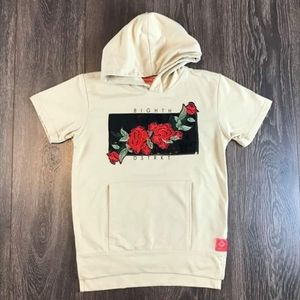 8IGHTH DSTRKT New York Terry Sequin Rose Boys Cream Hoodie Short Sleeve Sz 13-14